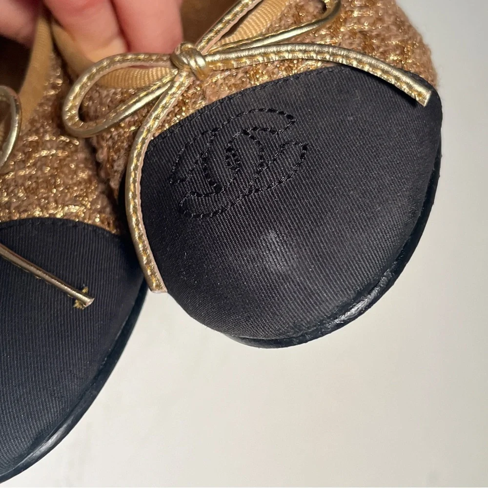 CHANEL Women's Gold and Black Flats
